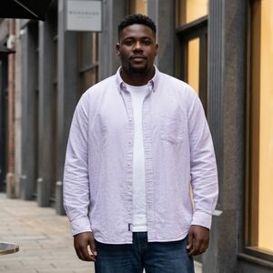 The Foundry Supply Co. Button Down Long-sleeved Shirt 4XL Blue/White Vertical.